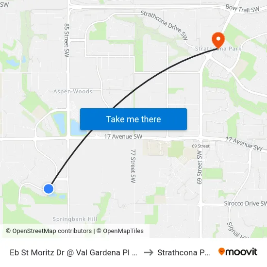 Eb St Moritz Dr @ Val Gardena Pl SW to Strathcona Park map