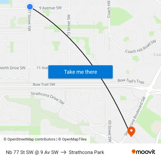 Nb 77 St SW @ 9 Av SW to Strathcona Park map