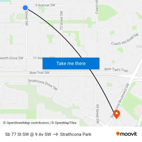 Sb 77 St SW @ 9 Av SW to Strathcona Park map