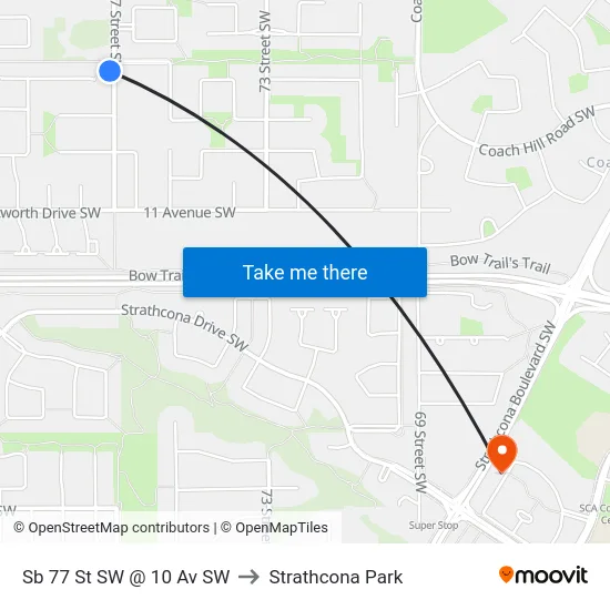 Sb 77 St SW @ 10 Av SW to Strathcona Park map