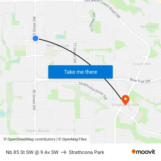 Nb 85 St SW @ 9 Av SW to Strathcona Park map
