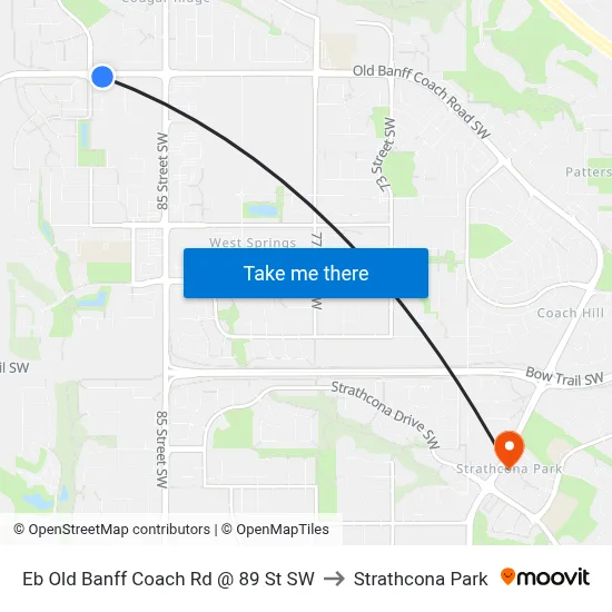 Eb Old Banff Coach Rd @ 89 St SW to Strathcona Park map