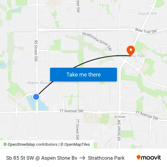 Sb 85 St SW @ Aspen Stone Bv to Strathcona Park map