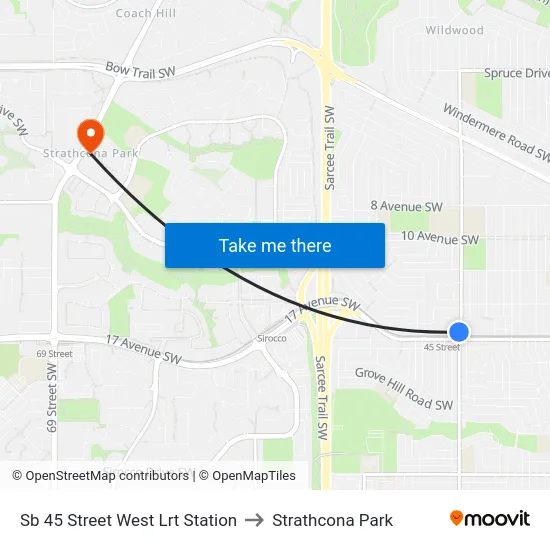 Sb 45 Street West Lrt Station to Strathcona Park map