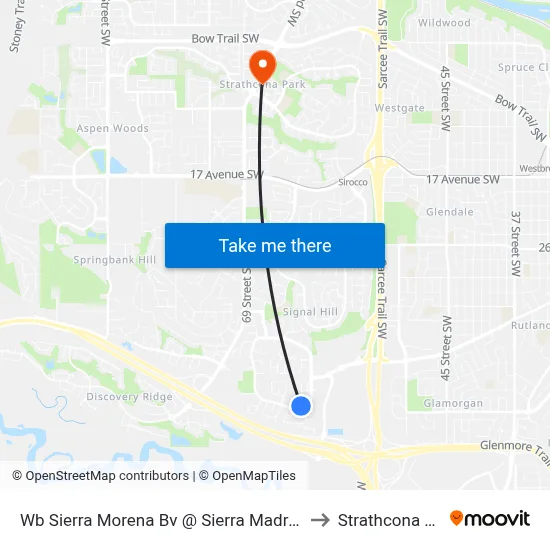 Wb Sierra Morena Bv @ Sierra Madre Cr SW to Strathcona Park map