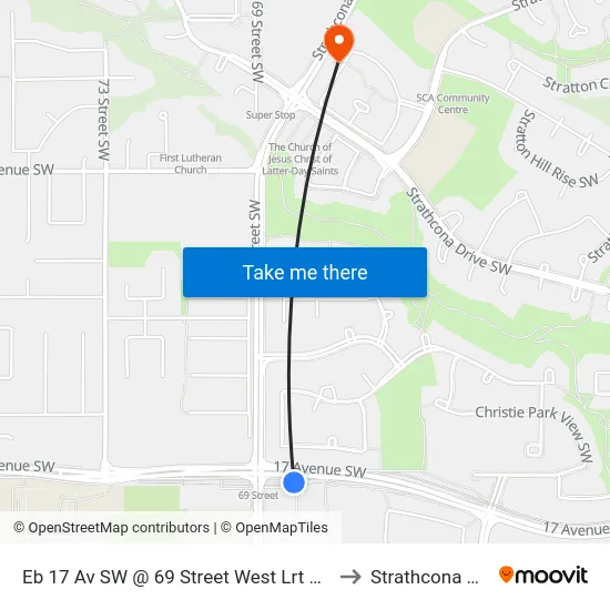 Eb 17 Av SW @ 69 Street West Lrt Station to Strathcona Park map