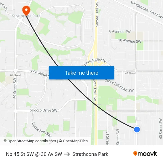 Nb 45 St SW @ 30 Av SW to Strathcona Park map