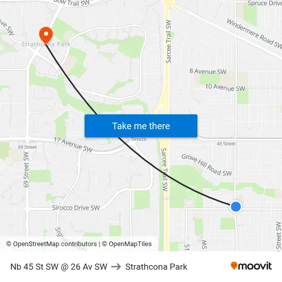 Nb 45 St SW @ 26 Av SW to Strathcona Park map
