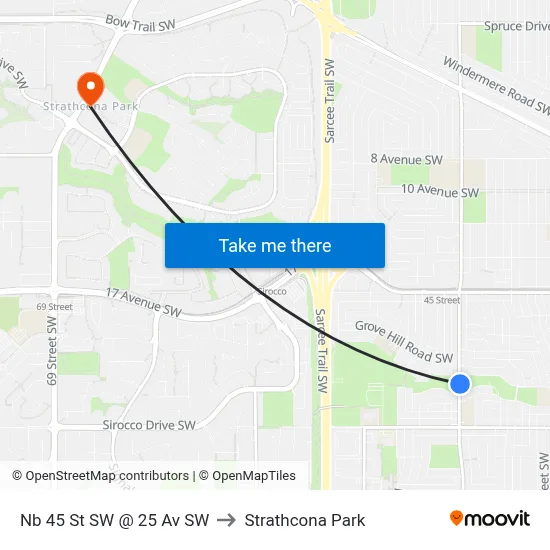 Nb 45 St SW @ 25 Av SW to Strathcona Park map