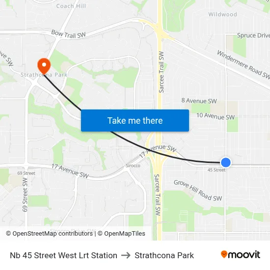 Nb 45 Street West Lrt Station to Strathcona Park map