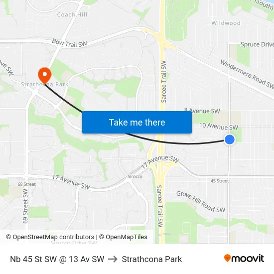 Nb 45 St SW @ 13 Av SW to Strathcona Park map