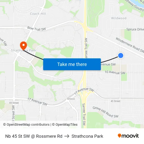 Nb 45 St SW @ Rossmere Rd to Strathcona Park map