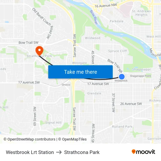 Westbrook Lrt Station to Strathcona Park map