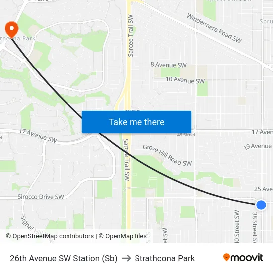 26th Avenue SW Station (Sb) to Strathcona Park map