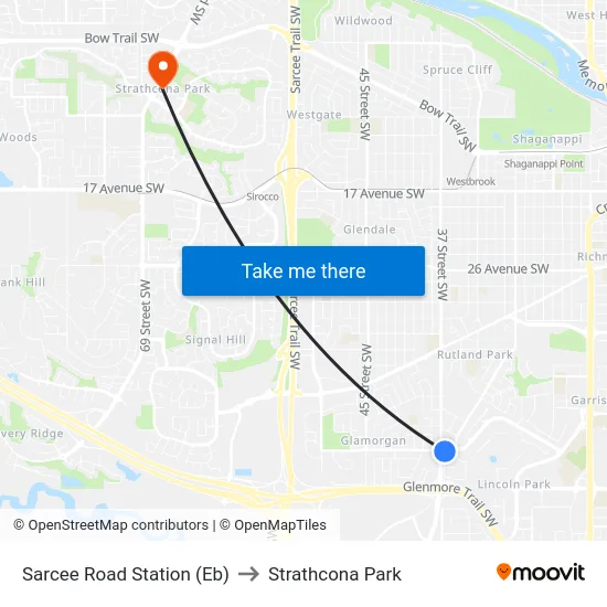 Sarcee Road Station (Eb) to Strathcona Park map
