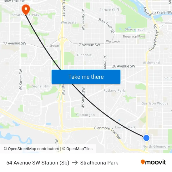 54 Avenue SW Station (Sb) to Strathcona Park map