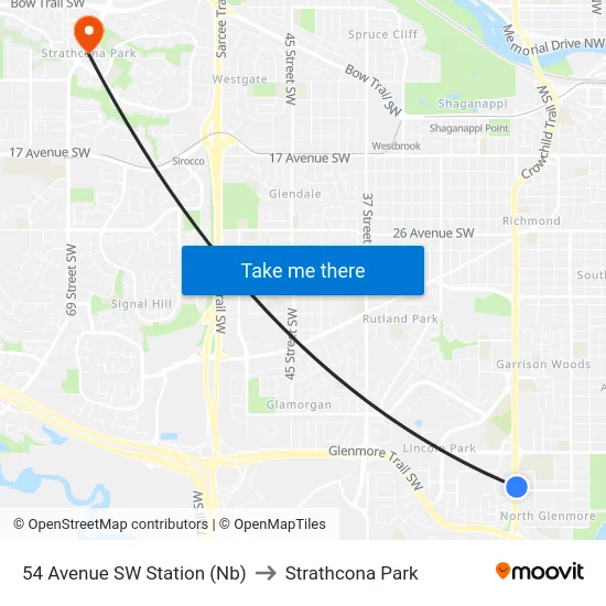 54 Avenue SW Station (Nb) to Strathcona Park map