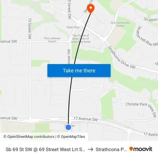 Sb 69 St SW @ 69 Street West Lrt Station to Strathcona Park map