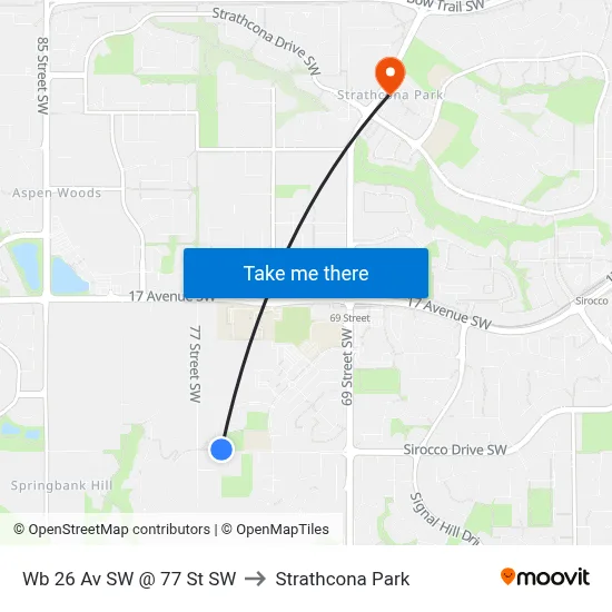 Wb 26 Av SW @ 77 St SW to Strathcona Park map