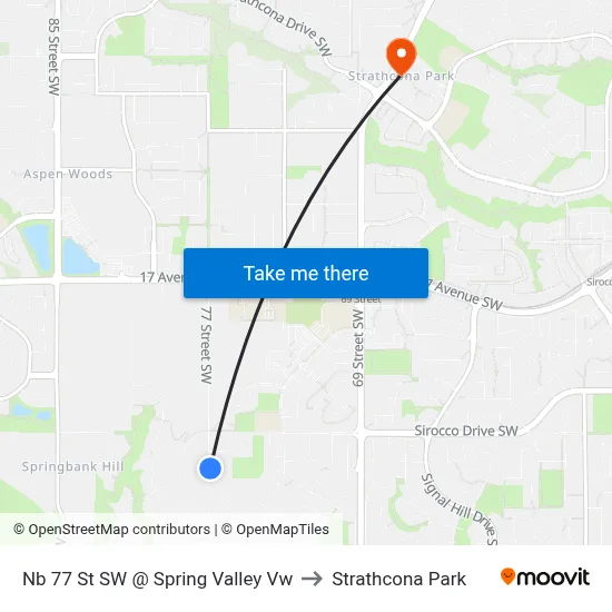 Nb 77 St SW @ Spring Valley Vw to Strathcona Park map