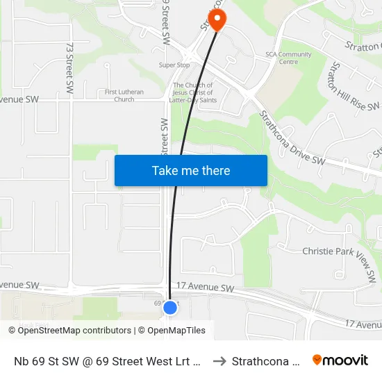 Nb 69 St SW @ 69 Street West Lrt Station to Strathcona Park map