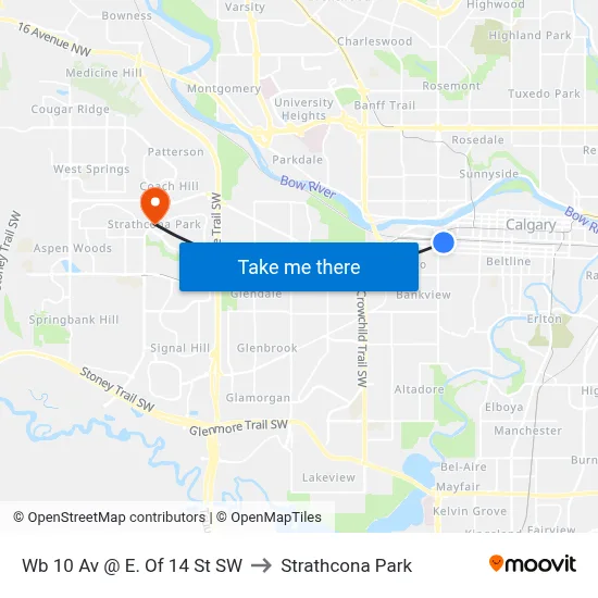 Wb 10 Av @ E. Of 14 St SW to Strathcona Park map