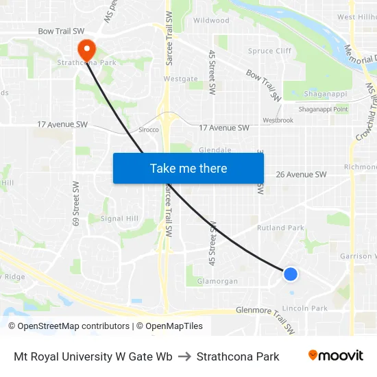 Mt Royal University W Gate Wb to Strathcona Park map