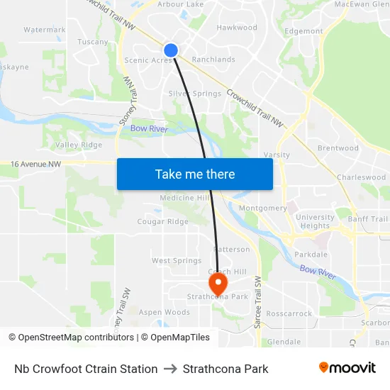 Nb Crowfoot Ctrain Station to Strathcona Park map