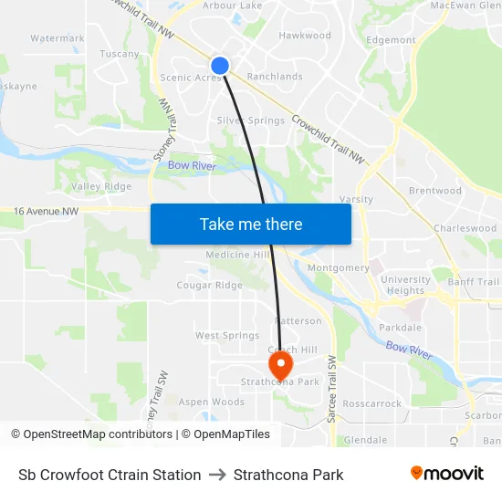 Sb Crowfoot Ctrain Station to Strathcona Park map