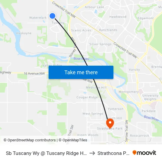 Sb Tuscany Wy @ Tuscany Ridge Ht NW to Strathcona Park map