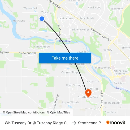 Wb Tuscany Dr @ Tuscany Ridge Cl NW to Strathcona Park map