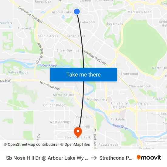 Sb Nose Hill Dr @ Arbour Lake Wy NW to Strathcona Park map