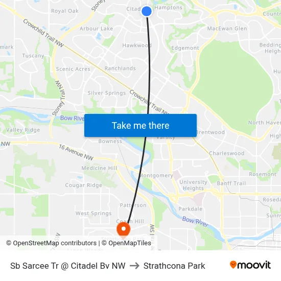 Sb Sarcee Tr @ Citadel Bv NW to Strathcona Park map