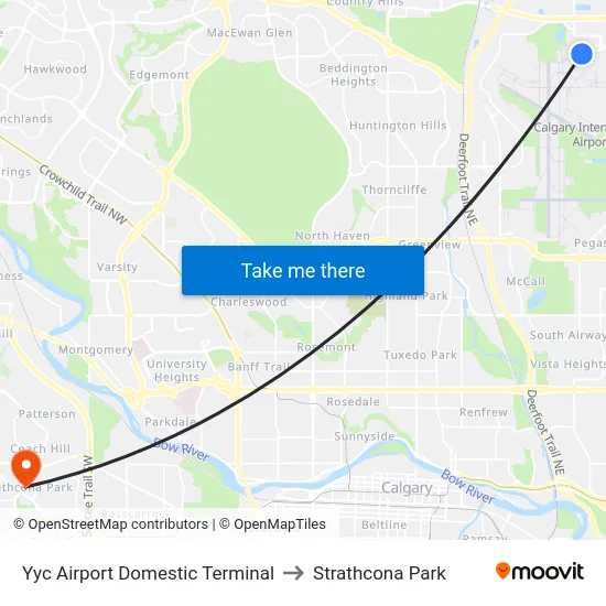 Yyc Airport Domestic Terminal to Strathcona Park map