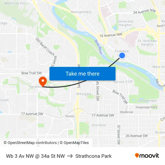 Wb 3 Av NW @ 34a St NW to Strathcona Park map