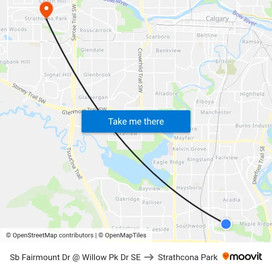 Sb Fairmount Dr @ Willow Pk Dr SE to Strathcona Park map