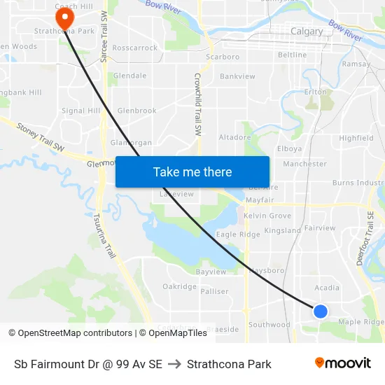 Sb Fairmount Dr @ 99 Av SE to Strathcona Park map