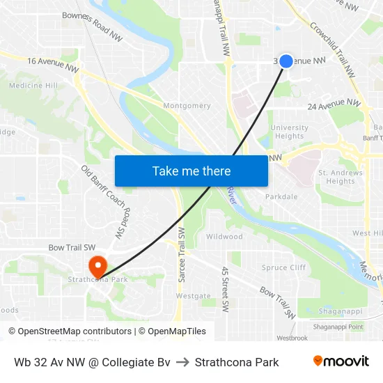 Wb 32 Av NW @ Collegiate Bv to Strathcona Park map