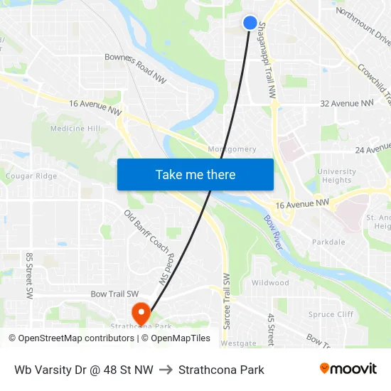 Wb Varsity Dr @ 48 St NW to Strathcona Park map