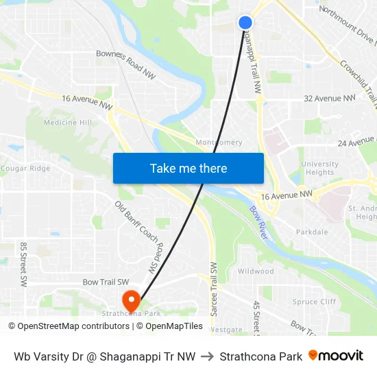 Wb Varsity Dr @ Shaganappi Tr NW to Strathcona Park map