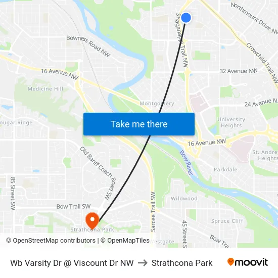 Wb Varsity Dr @ Viscount Dr NW to Strathcona Park map