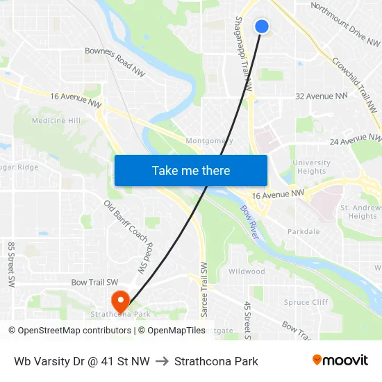 Wb Varsity Dr @ 41 St NW to Strathcona Park map