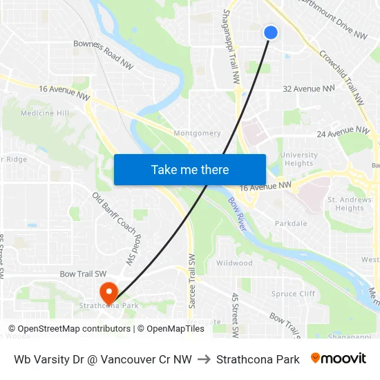 Wb Varsity Dr @ Vancouver Cr NW to Strathcona Park map