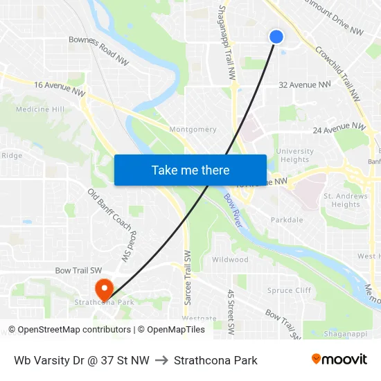 Wb Varsity Dr @ 37 St NW to Strathcona Park map