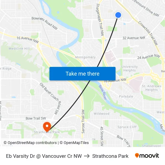 Eb Varsity Dr @ Vancouver Cr NW to Strathcona Park map