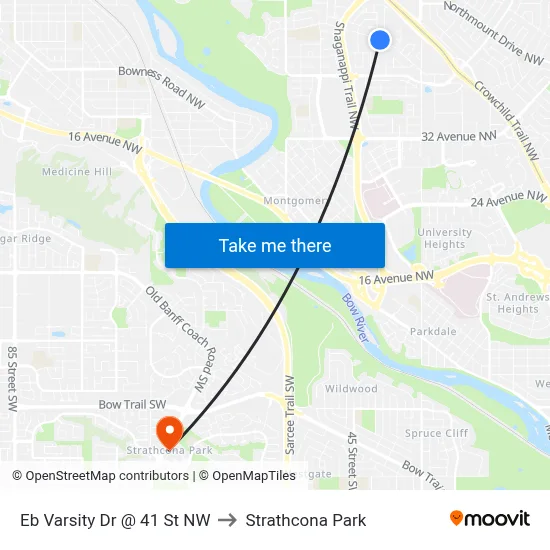 Eb Varsity Dr @ 41 St NW to Strathcona Park map