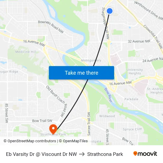 Eb Varsity Dr @ Viscount Dr NW to Strathcona Park map