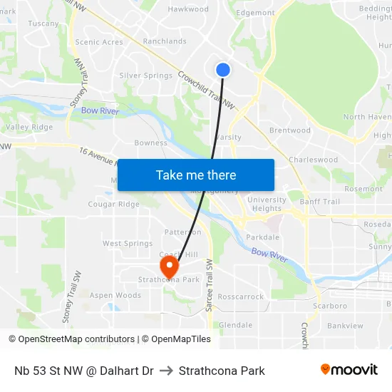 Nb 53 St NW @ Dalhart Dr to Strathcona Park map