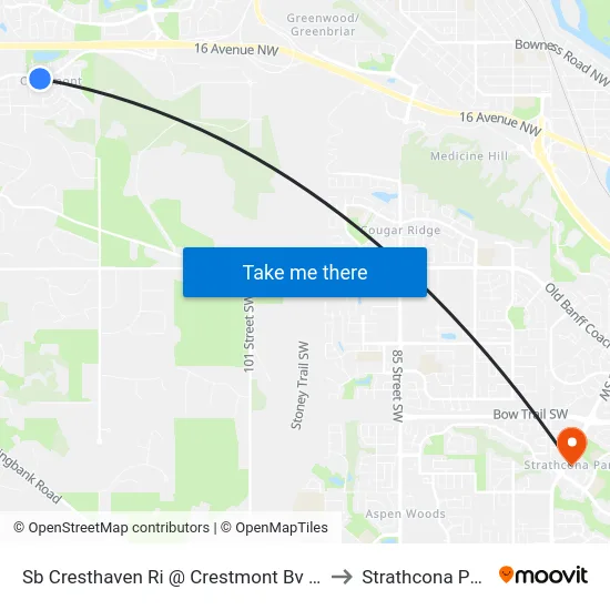 Sb Cresthaven Ri @ Crestmont Bv SW to Strathcona Park map
