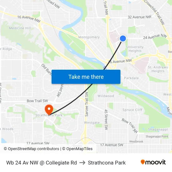 Wb 24 Av NW @ Collegiate Rd to Strathcona Park map